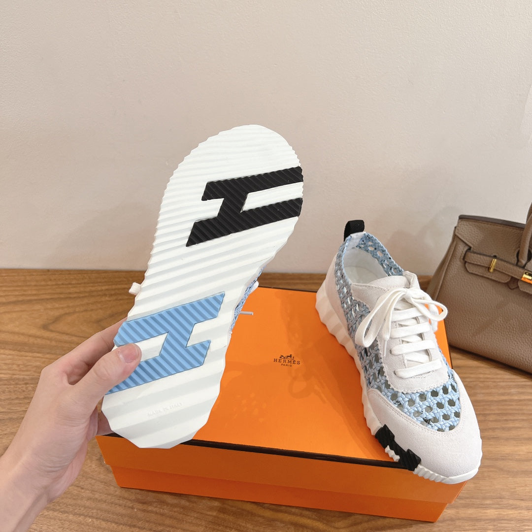 HM WOVEN BOUNCING SNEAKERS IN BLUE MIX GREY SUEDE