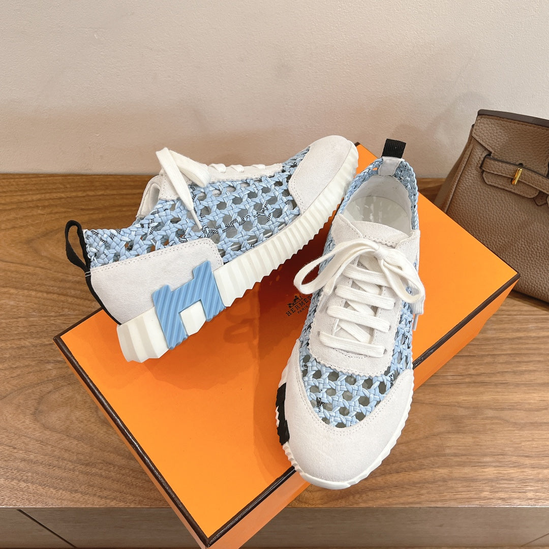 HM WOVEN BOUNCING SNEAKERS IN BLUE MIX GREY SUEDE