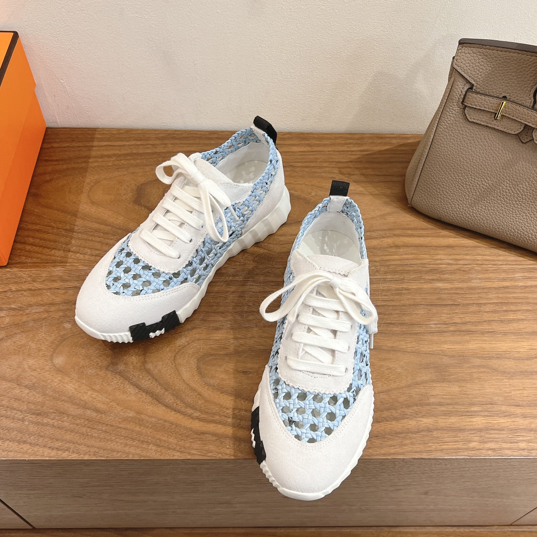 HM WOVEN BOUNCING SNEAKERS IN BLUE MIX GREY SUEDE