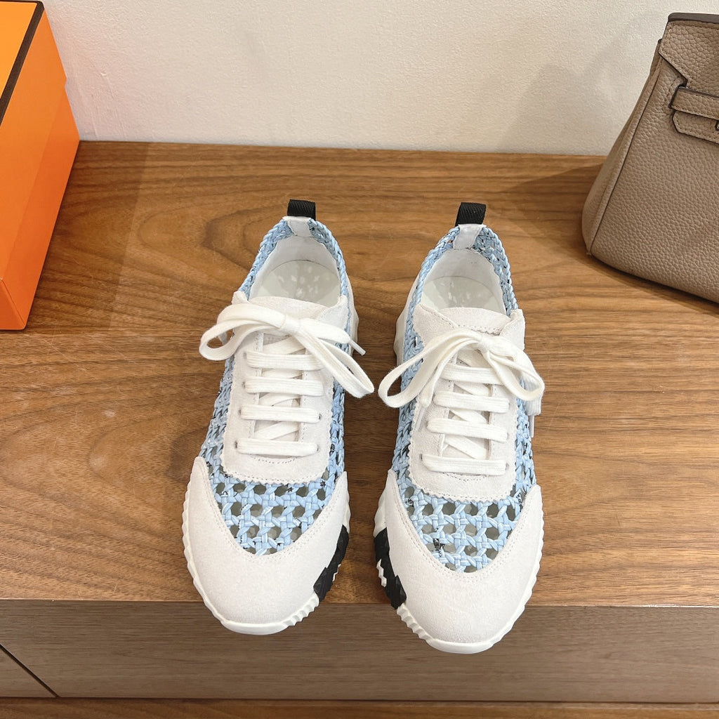 HM WOVEN BOUNCING SNEAKERS IN BLUE MIX GREY SUEDE