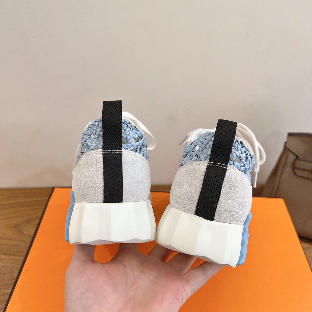 HM WOVEN BOUNCING SNEAKERS IN BLUE MIX GREY SUEDE