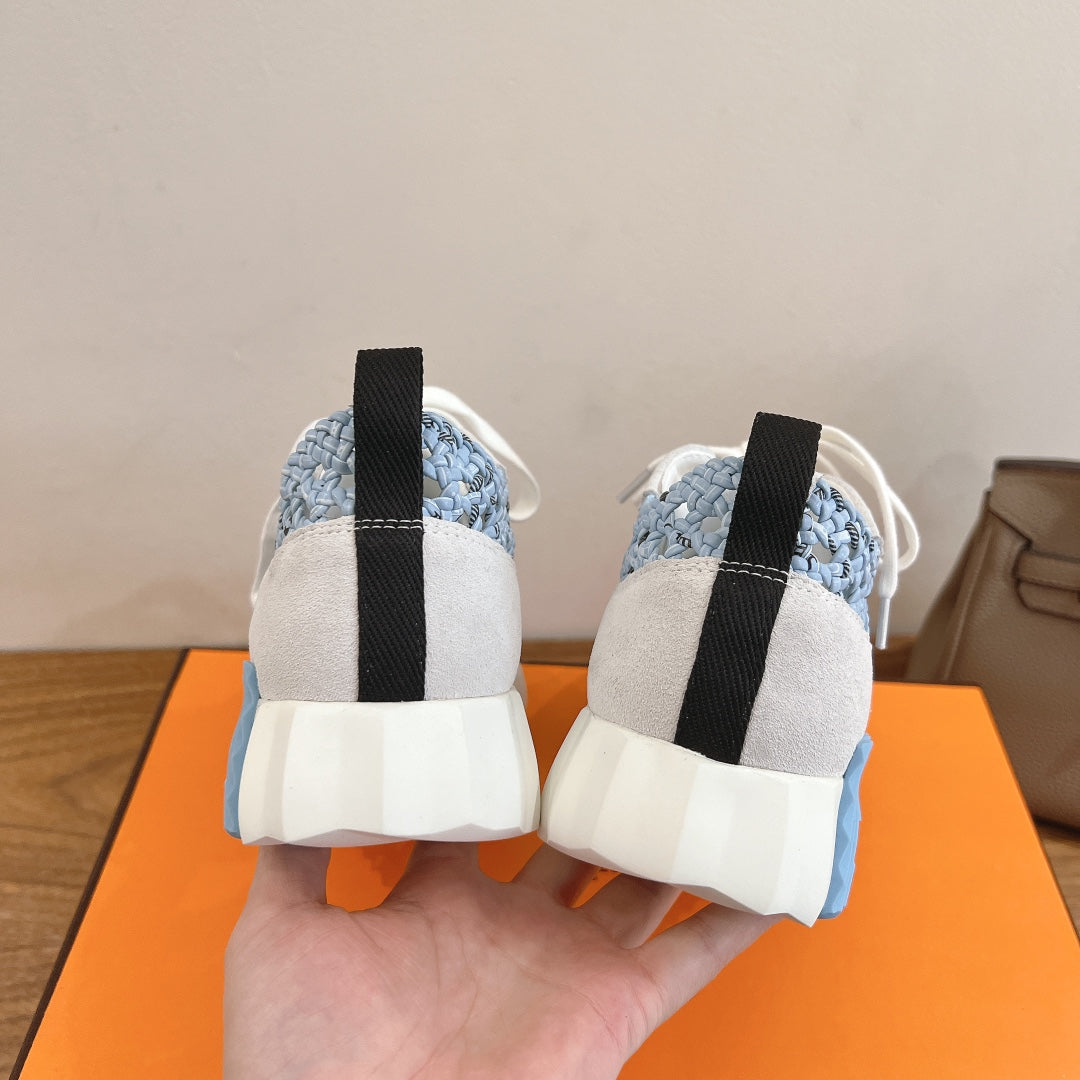 HM WOVEN BOUNCING SNEAKERS IN BLUE MIX GREY SUEDE