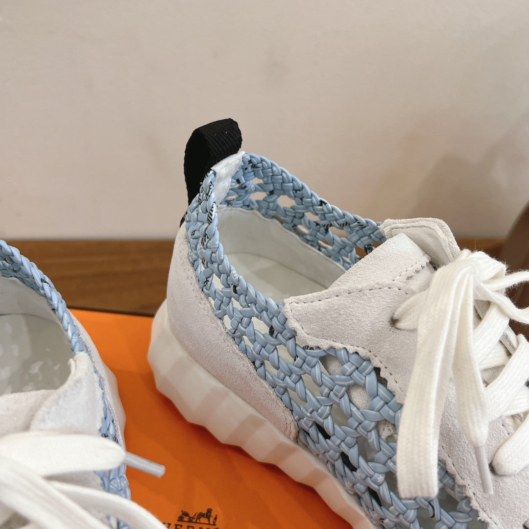 HM WOVEN BOUNCING SNEAKERS IN BLUE MIX GREY SUEDE