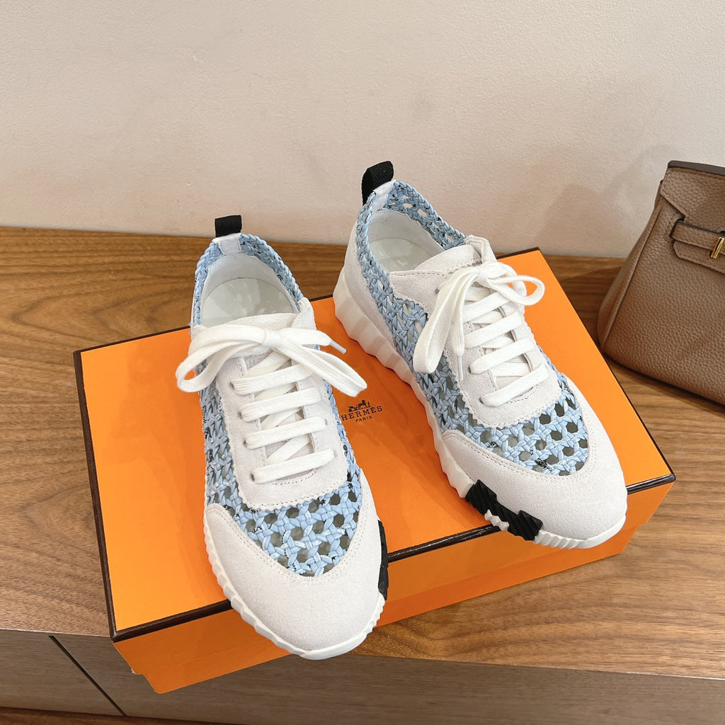 HM WOVEN BOUNCING SNEAKERS IN BLUE MIX GREY SUEDE