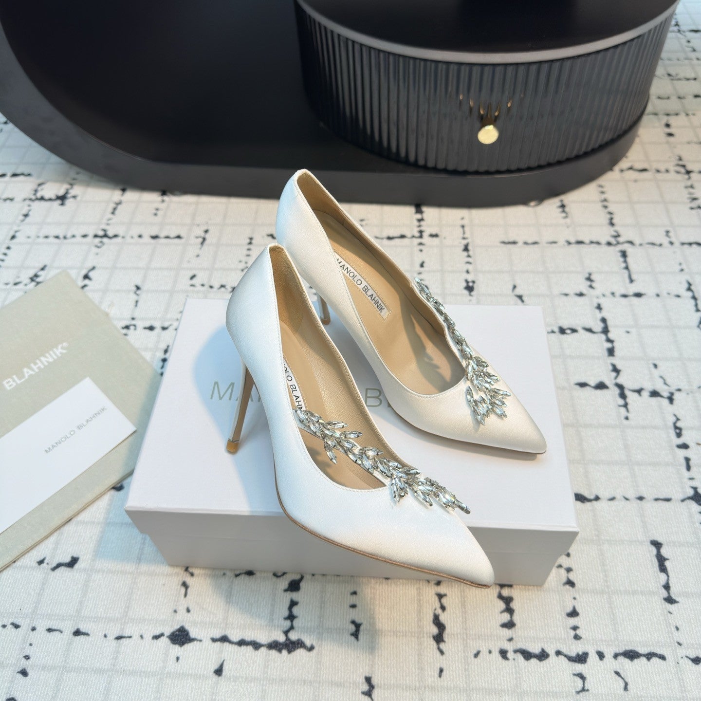 Lurum 90 White Satin Crystal Embellished Pumps 868664