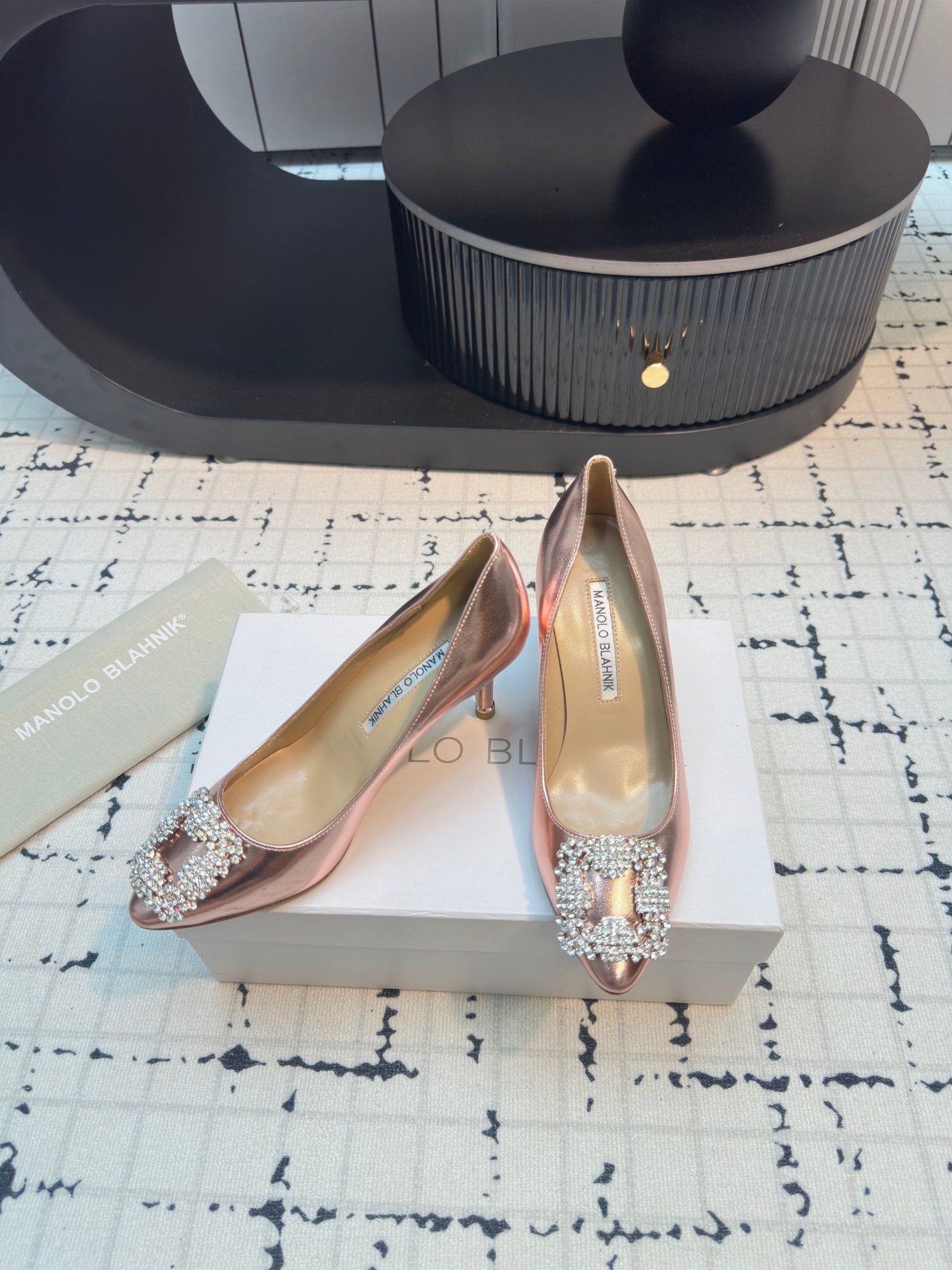 Hangisi 70 Rose Gold Metallic Leather Jewel Buckle Pumps 912618