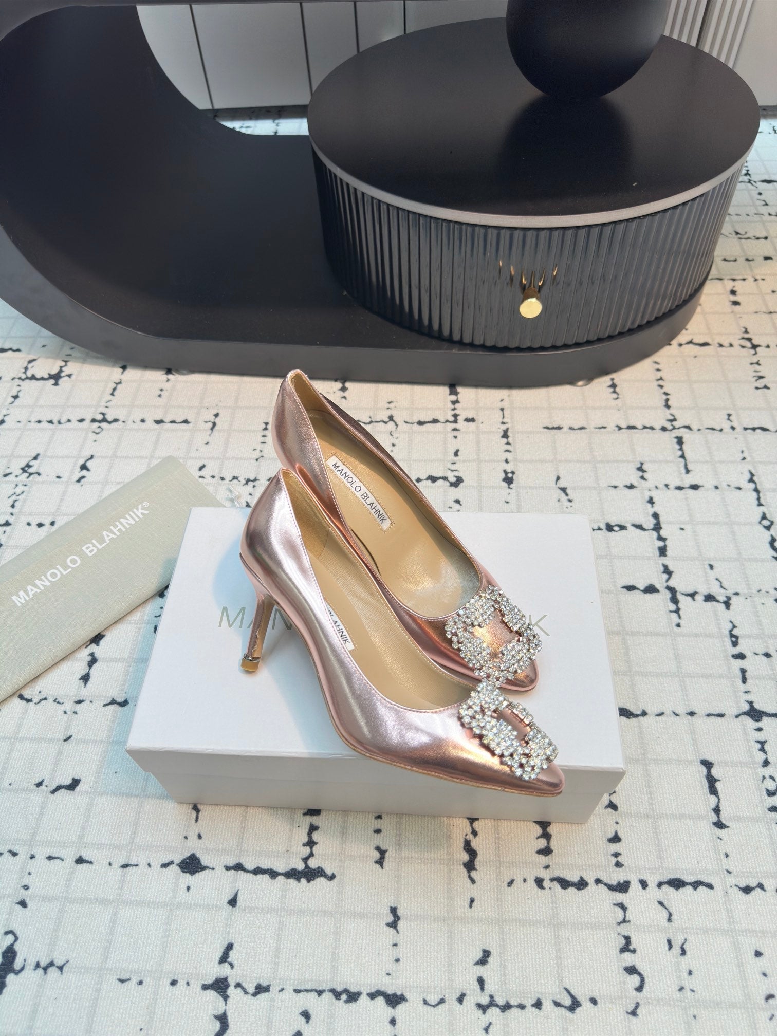 Hangisi 70 Rose Gold Metallic Leather Jewel Buckle Pumps 912618