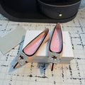 Hangisi 10mm Ballet Flat Pink Linen with Black Leather Jewel Buckle 161060