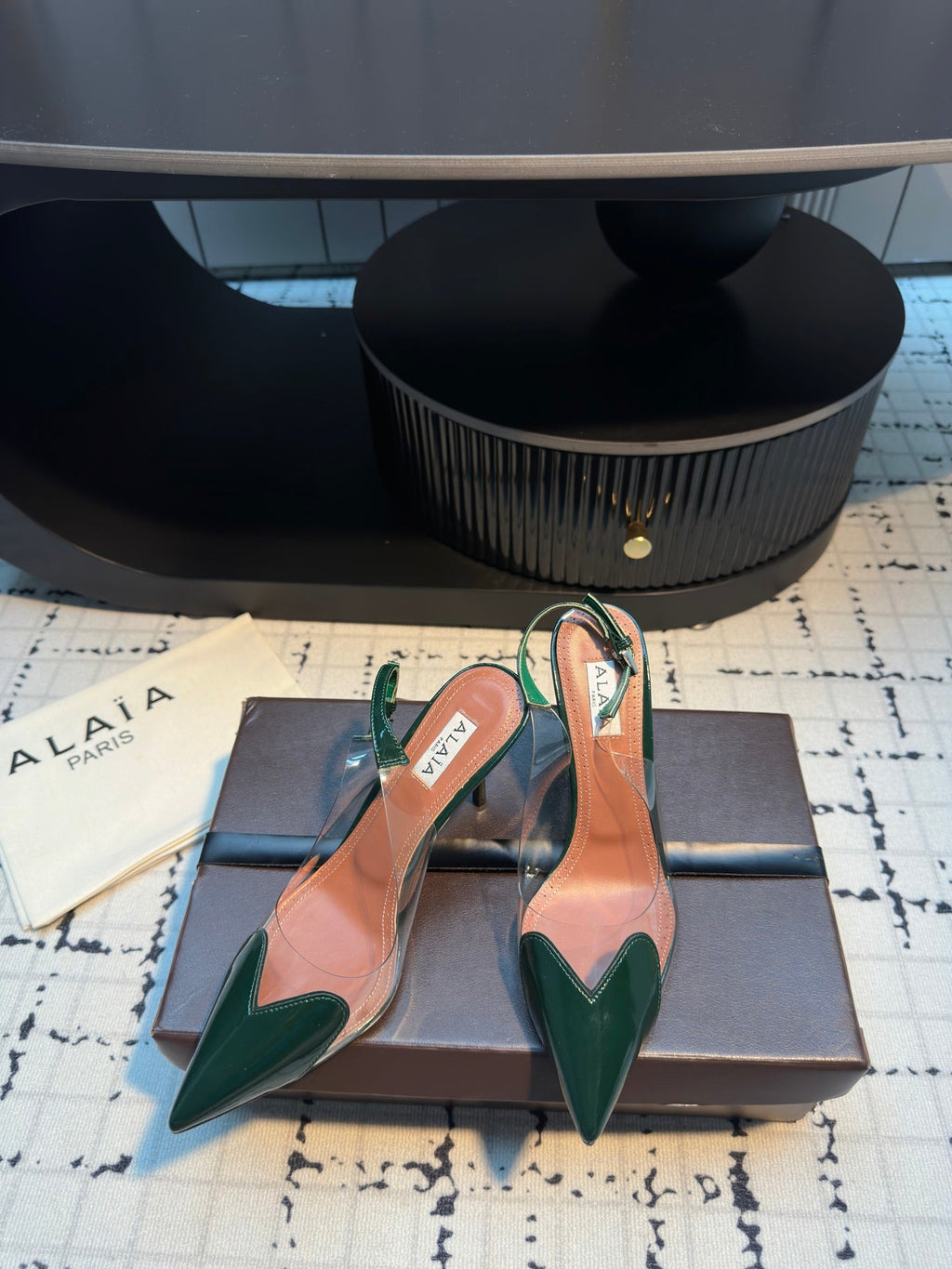 ALAIA HIGH SLINGBACK 25S 90 MM IN DARK GREEN CALFSKIN