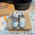 MIUMIU 26S RUNNING SNEAKERS IN SILVER CALFSKIN AND WHITE MESH RUBBER SOLE