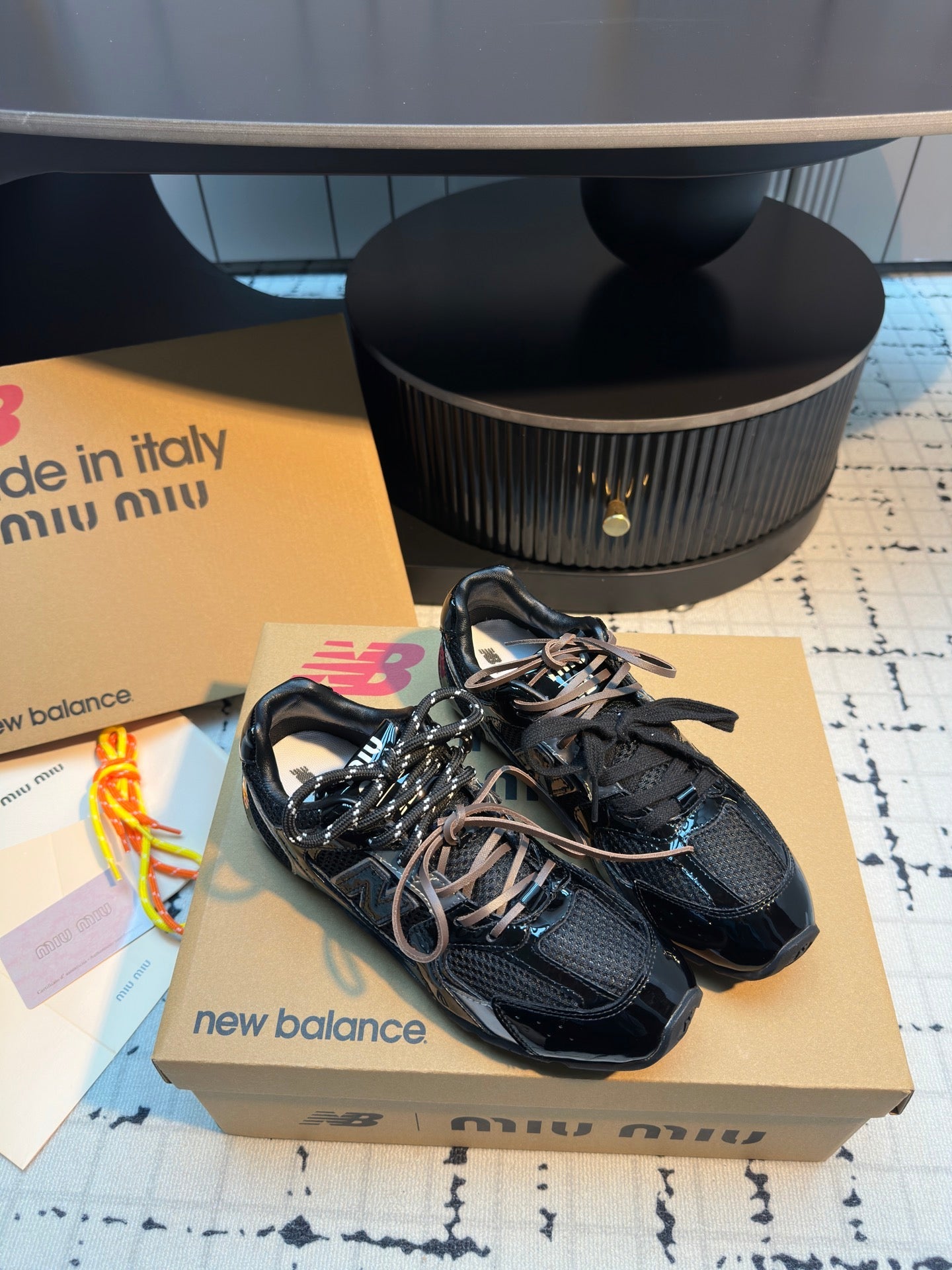 MIUMIU 26S RUNNING SNEAKERS IN BLACK CALFSKIN AND MESH RUBBER SOLE