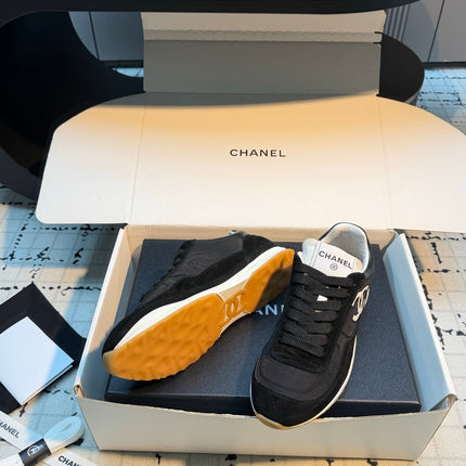 CHANEL 26S CHUNKY SNEAKERS IN BLACK FABRIC AND SUEDE MIX WHITE SOLE
