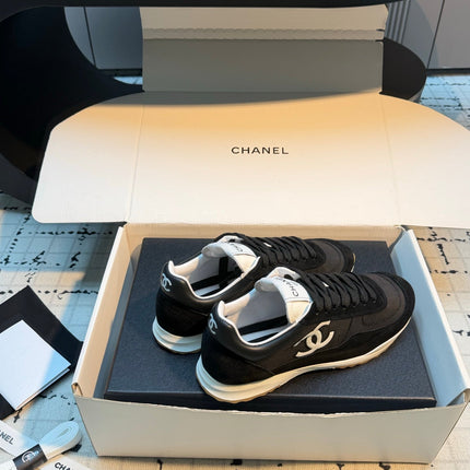 CHANEL 26S CHUNKY SNEAKERS IN BLACK FABRIC AND SUEDE MIX WHITE SOLE