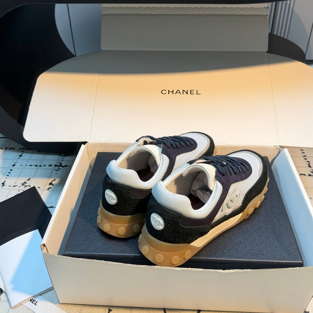 CHANEL 26S CHUNKY SNEAKERS IN GREY FABRIC AND BLACK SUEDE