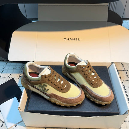 CHANEL 26S CHUNKY SNEAKERS IN BROWN AND LIGHT YELLOW SUEDE