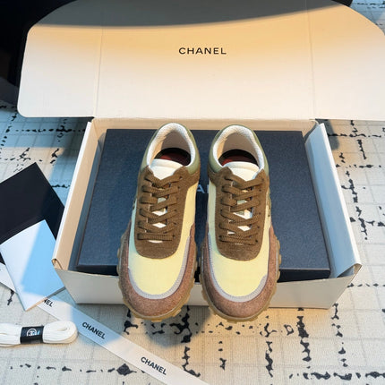 CHANEL 26S CHUNKY SNEAKERS IN BROWN AND LIGHT YELLOW SUEDE