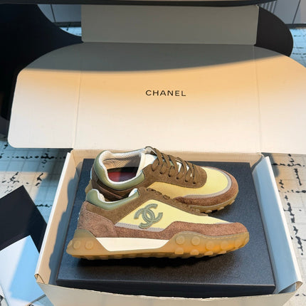 CHANEL 26S CHUNKY SNEAKERS IN BROWN AND LIGHT YELLOW SUEDE
