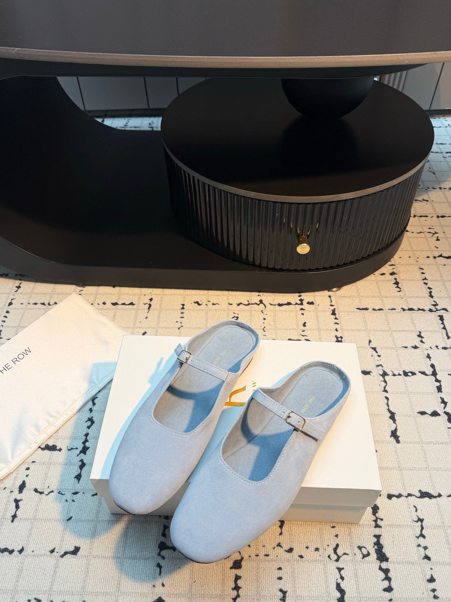 THE ROW 26S MARY JANE MULES 20MM IN LIGHT BLUE SUEDE