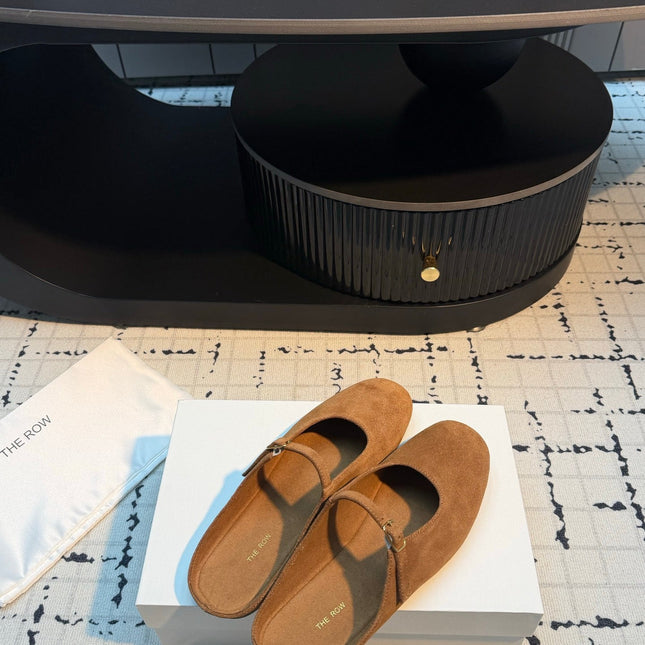THE ROW 26S MARY JANE MULES 20MM IN CARAMEL BROWN SUEDE