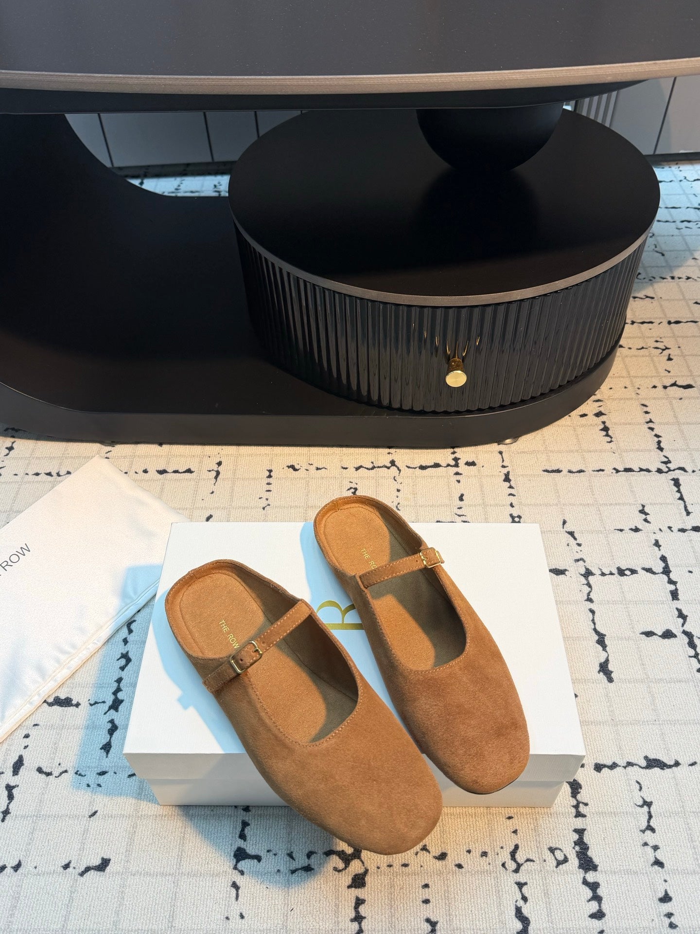 THE ROW 26S MARY JANE MULES 20MM IN CARAMEL BROWN SUEDE