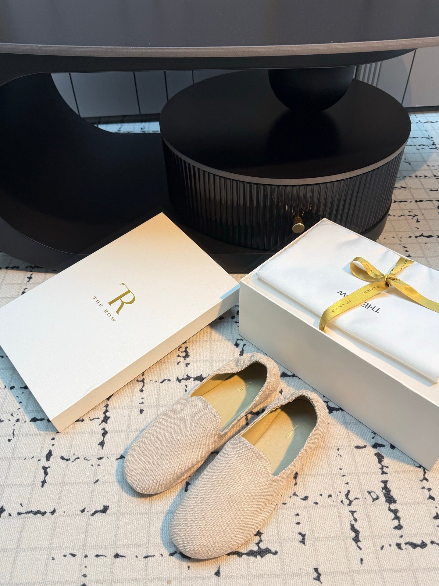 THE ROW 26S LOAFERS IN LIGHT BEIGE CANVAS