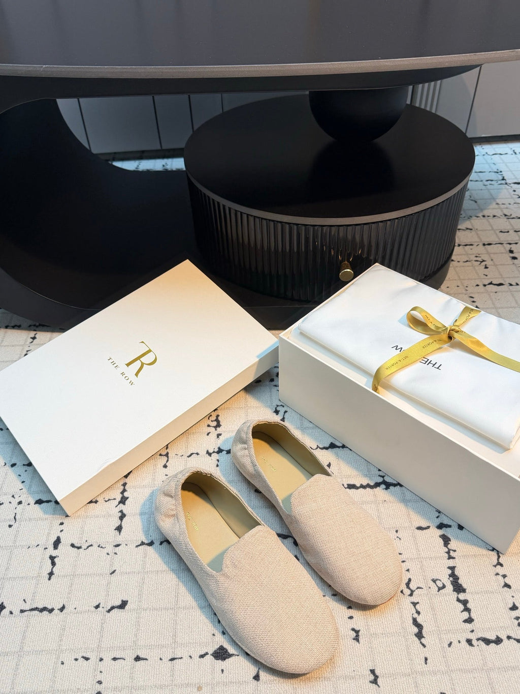 THE ROW 26S LOAFERS IN LIGHT BEIGE CANVAS