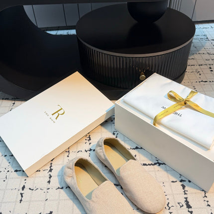 THE ROW 26S LOAFERS IN LIGHT BEIGE CANVAS