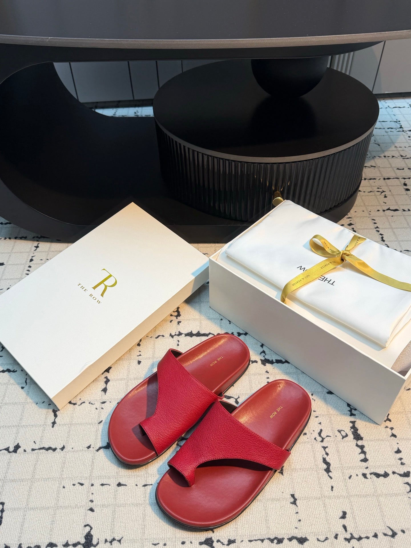 THE ROW 26S THONG SLIDE SANDALS IN DARK RED CALFSKIN