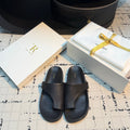 THE ROW 26S THONG SLIDE SANDALS IN BLACK CALFSKIN