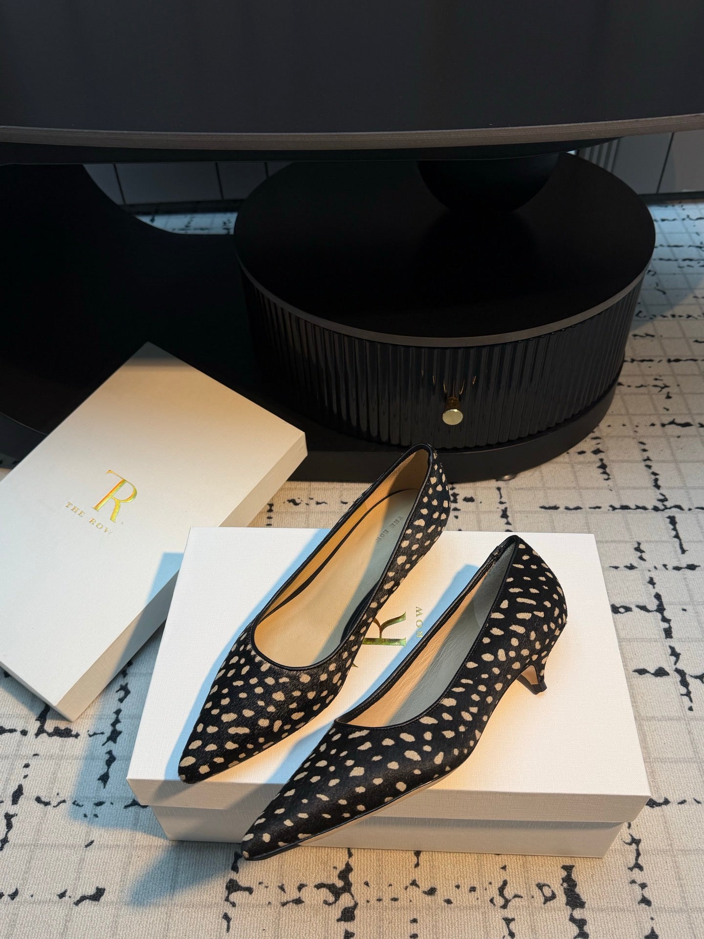 THE ROW 26S POINTED TOE HIGH HEELS 35MM IN BLACK SPOTTED CALF HAIR