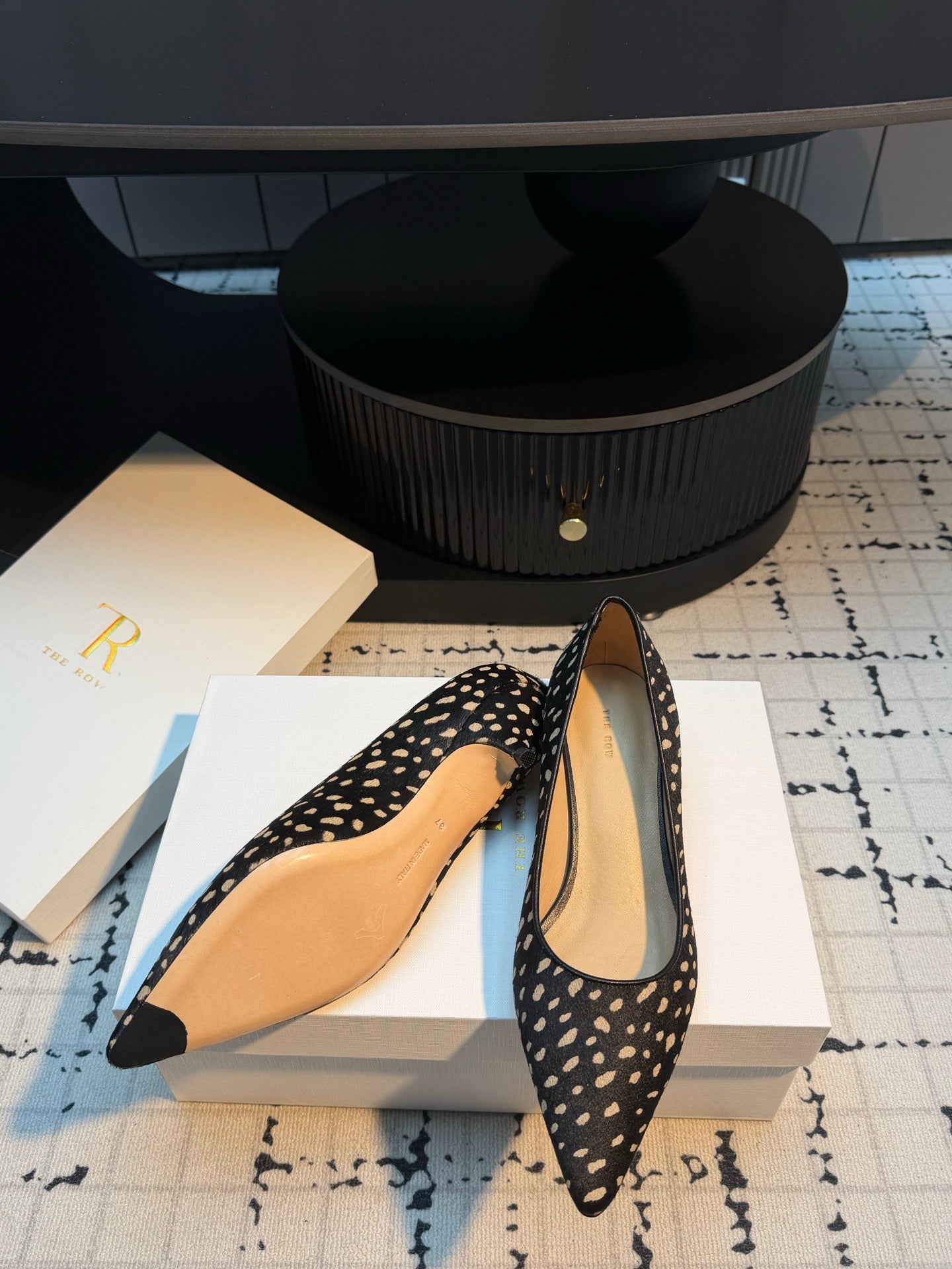THE ROW 26S POINTED TOE HIGH HEELS 35MM IN BLACK SPOTTED CALF HAIR