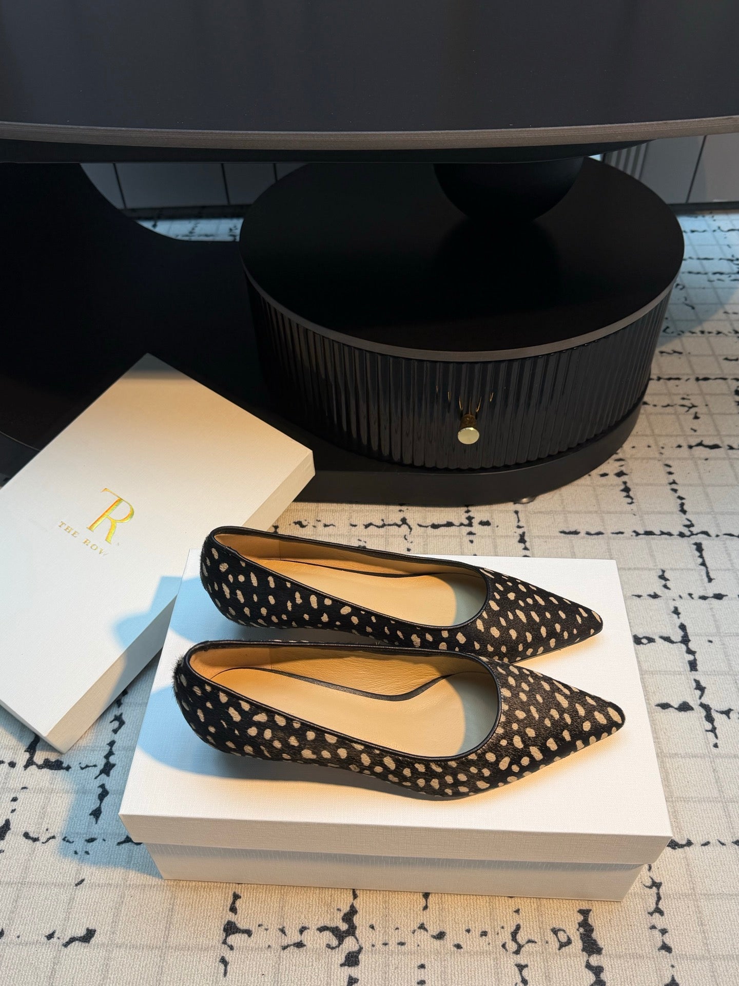 THE ROW 26S POINTED TOE HIGH HEELS 35MM IN BLACK SPOTTED CALF HAIR