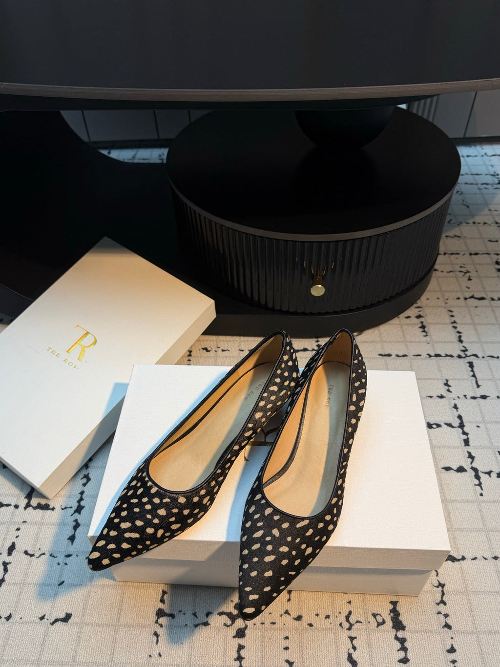 THE ROW 26S POINTED TOE HIGH HEELS 35MM IN BLACK SPOTTED CALF HAIR