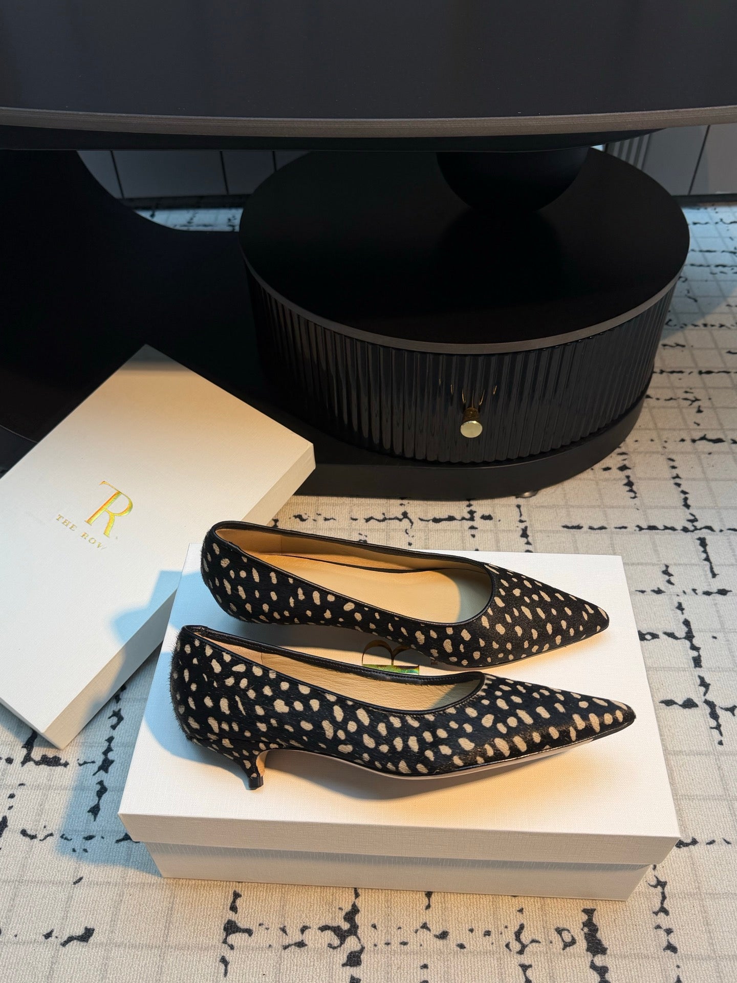 THE ROW 26S POINTED TOE HIGH HEELS 35MM IN BLACK SPOTTED CALF HAIR
