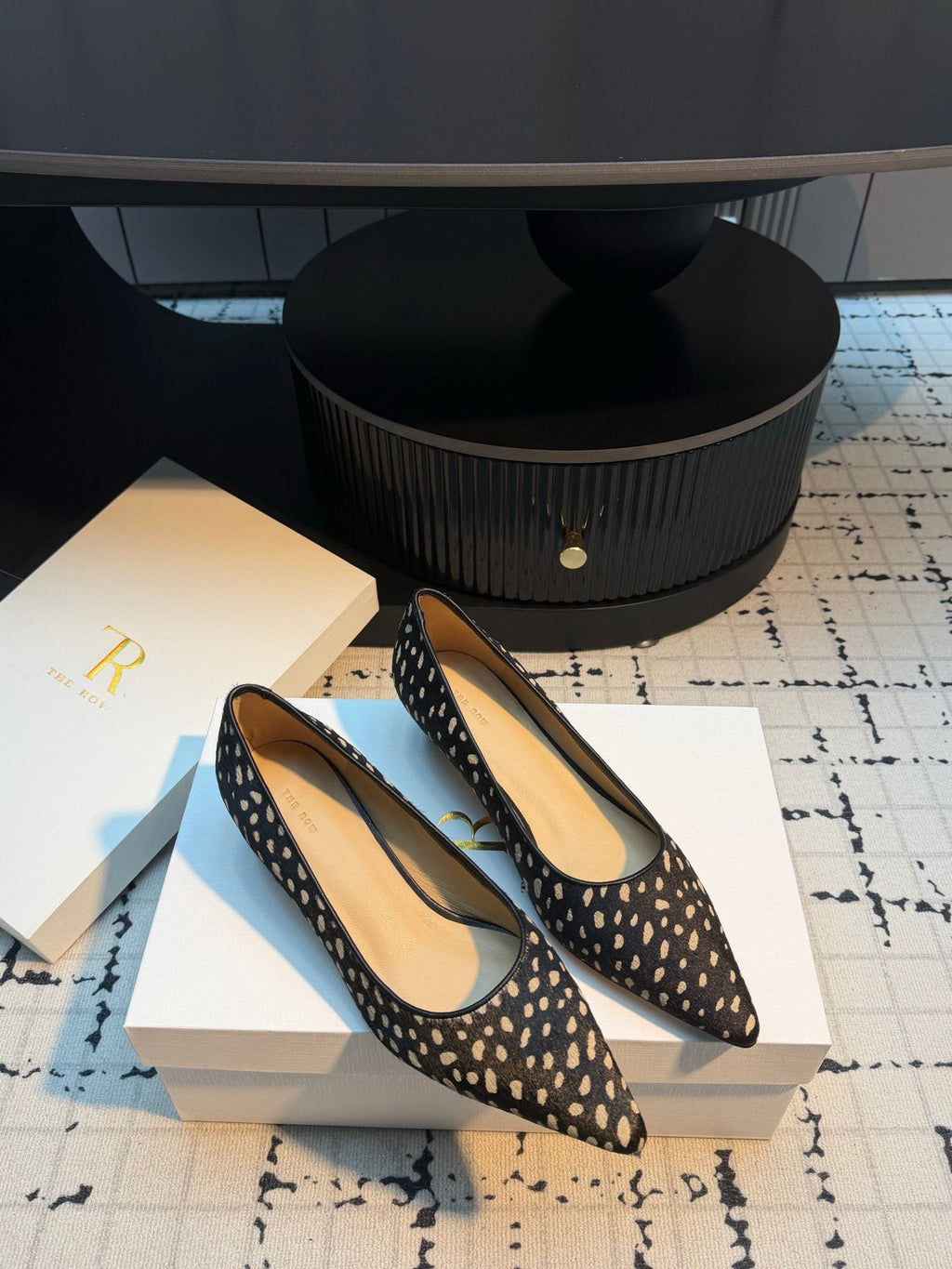 THE ROW 26S POINTED TOE HIGH HEELS 35MM IN BLACK SPOTTED CALF HAIR