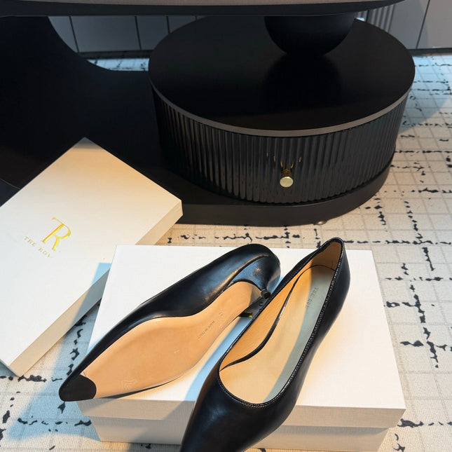 THE ROW 26S POINTED TOE HIGH HEELS 35MM IN BLACK CALFSKIN