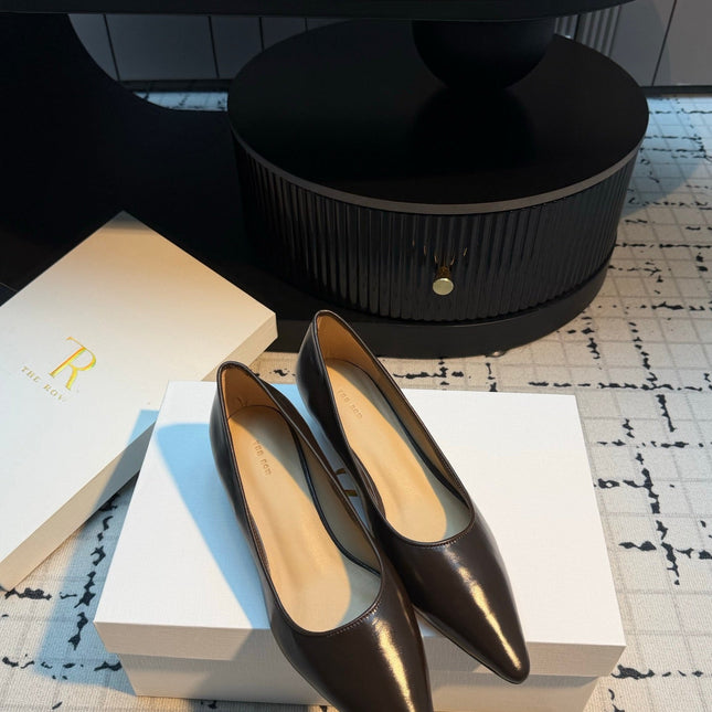 THE ROW 26S POINTED TOE HIGH HEELS 35MM IN DARK BROWN CALFSKIN