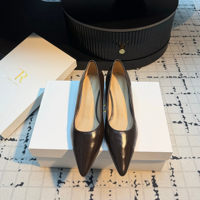 THE ROW 26S POINTED TOE HIGH HEELS 35MM IN DARK BROWN CALFSKIN
