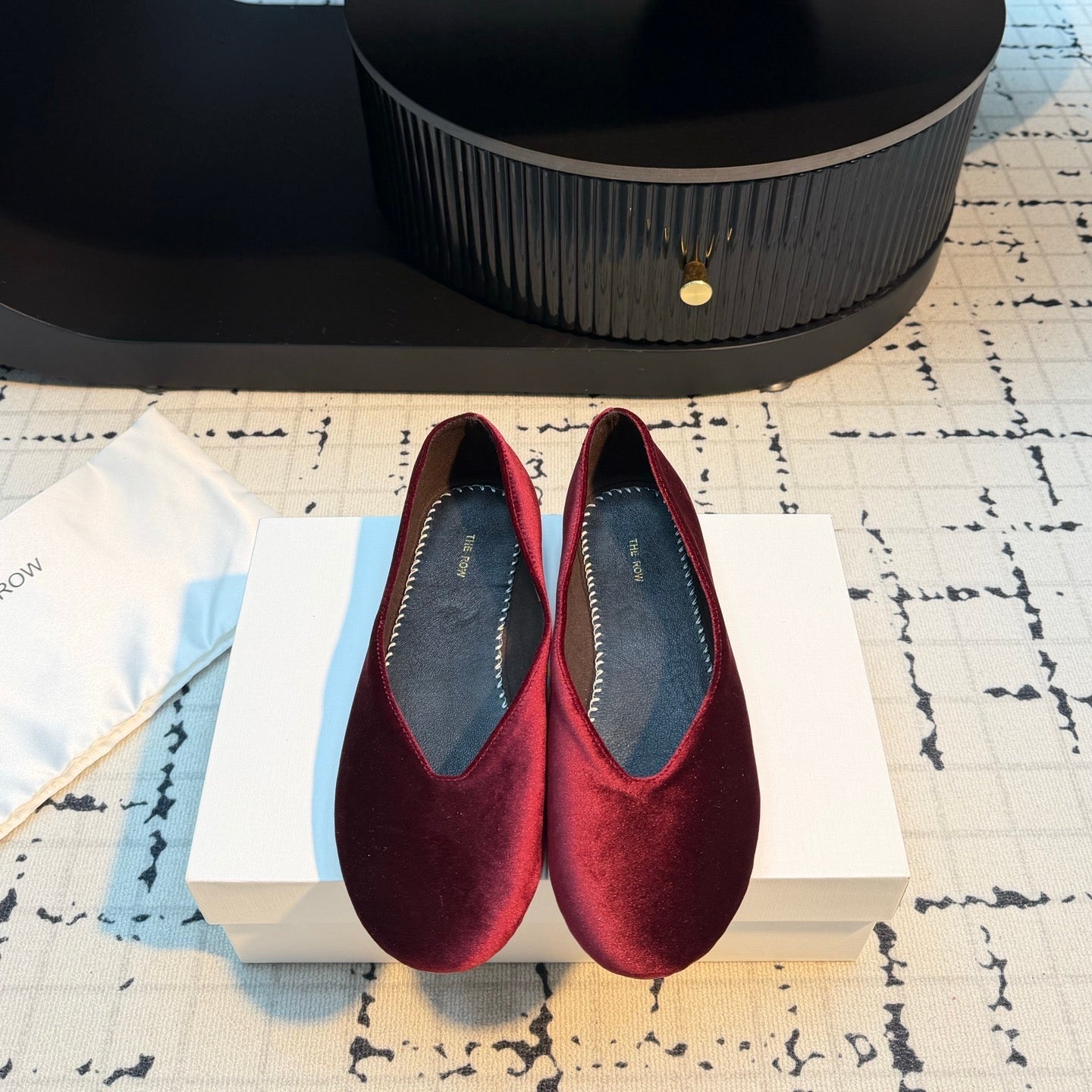 THE ROW 26S CLASSIC BALLET FLATS IN DARK RED VELVET