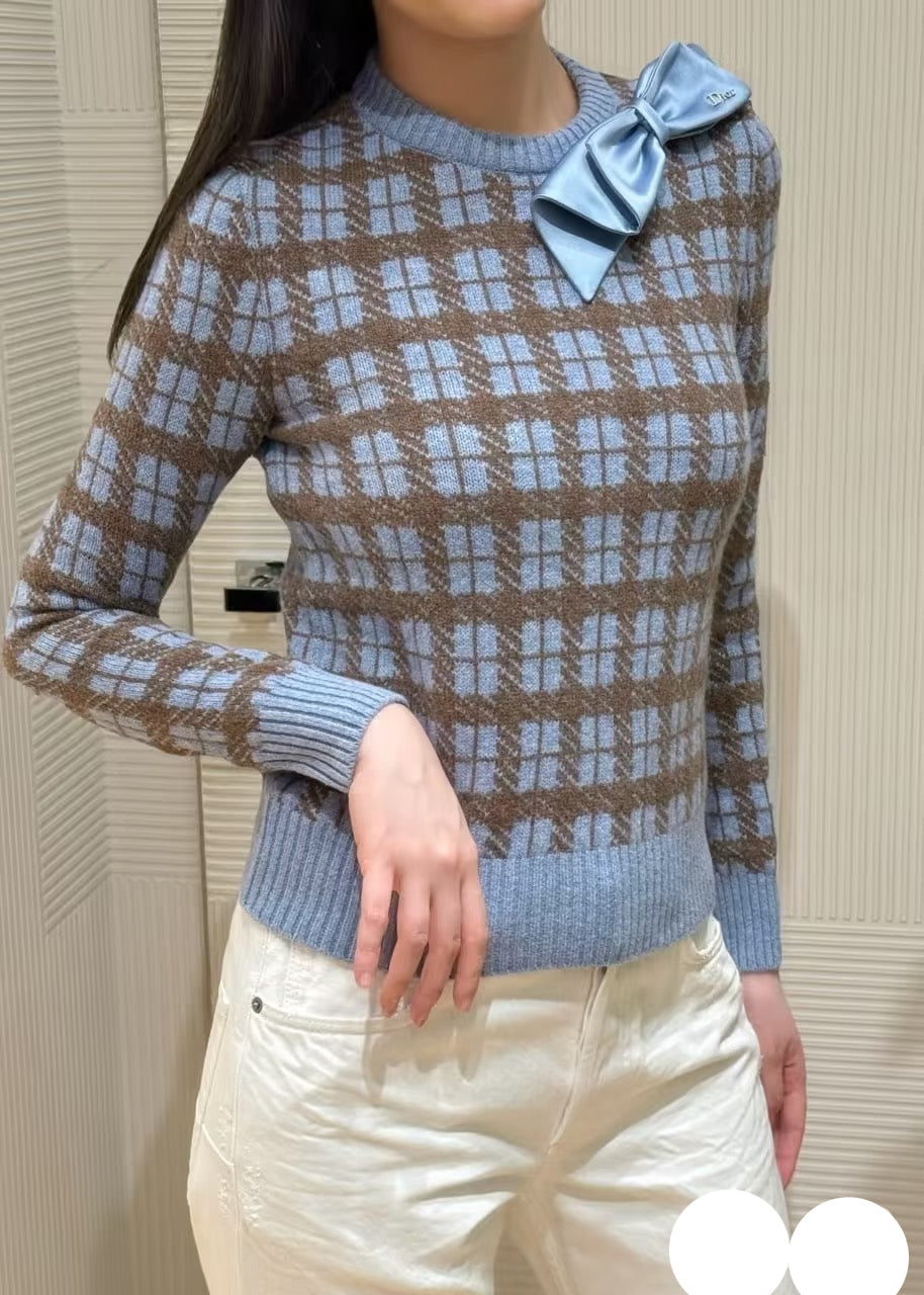 DIOR 26S PLAID SWEATER WITH BOW 1063