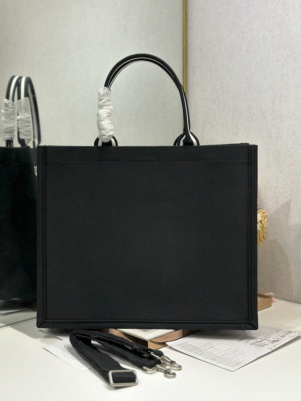 DIOR 26S BOOK TOTE BAG 42 IN BLACK EMBROIDERED LETTERING FABRIC