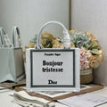 DIOR 26S BOOK TOTE BAG 26 IN WHITE EMBROIDERED LETTERING FABRIC