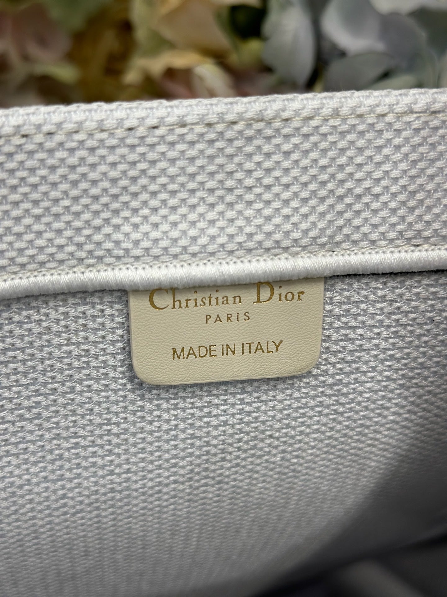 DIOR 26S BOOK TOTE BAG 42 IN WHITE EMBROIDERED LETTERING FABRIC