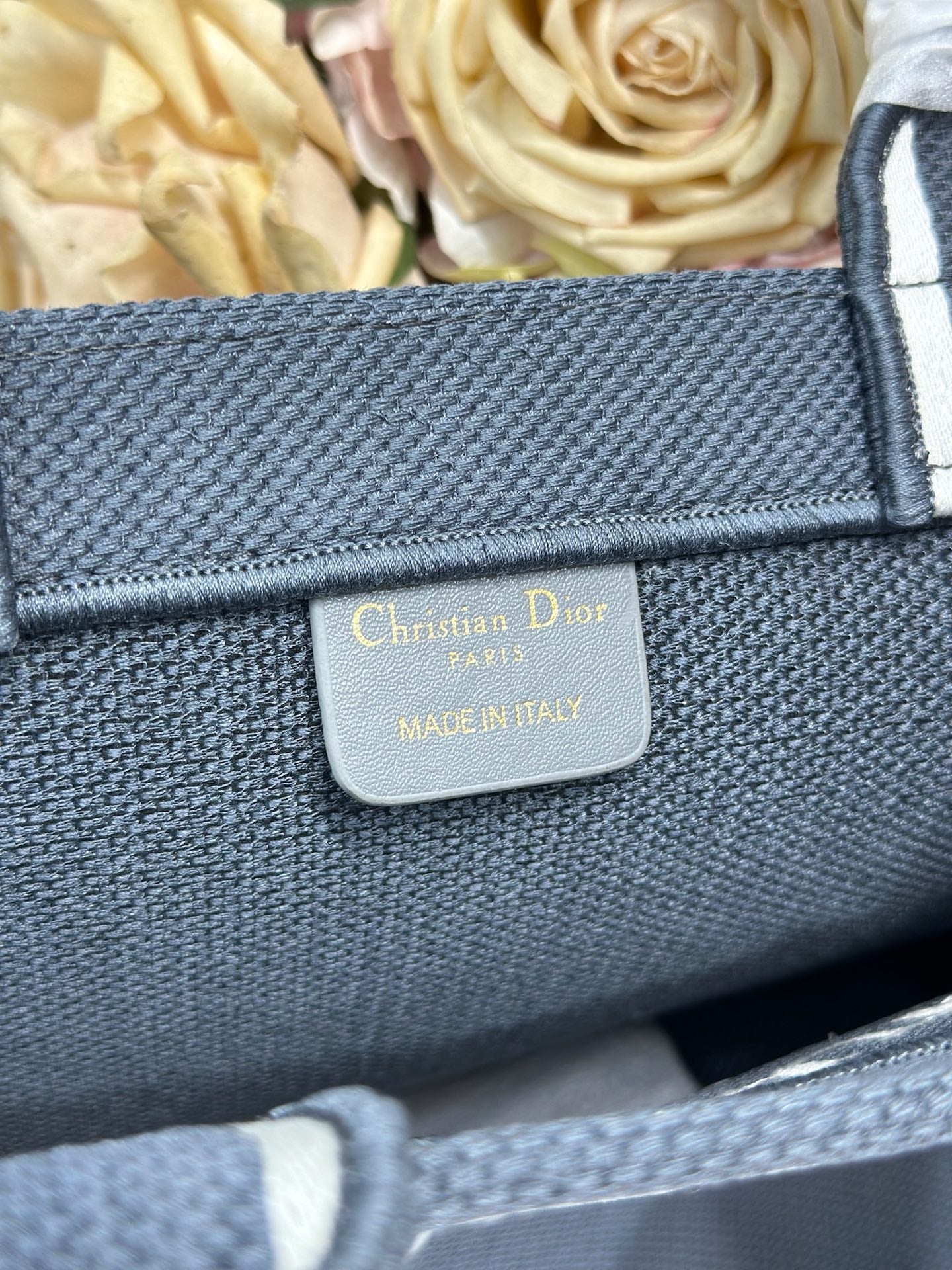 DIOR 26S BOOK TOTE BAG 36 IN GREY EMBROIDERED LETTERING FABRIC