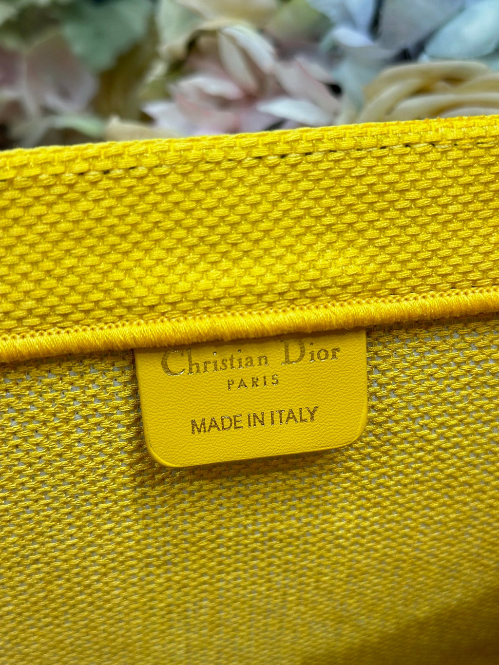 DIOR 26S BOOK TOTE BAG 36 IN YELLOW EMBROIDERED LETTERING FABRIC