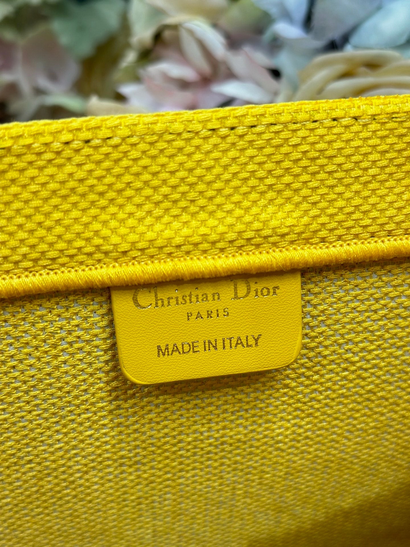 DIOR 26S BOOK TOTE BAG 36 IN YELLOW EMBROIDERED LETTERING FABRIC