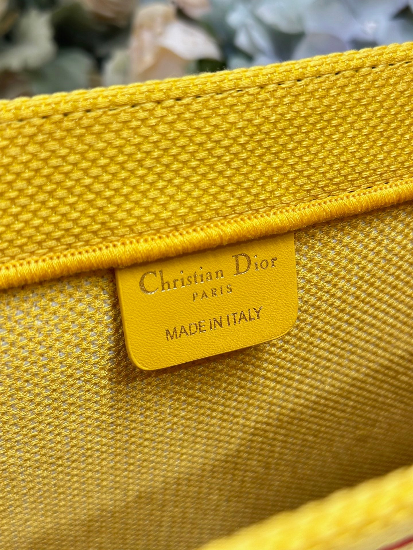 DIOR 26S BOOK TOTE BAG 42 IN YELLOW EMBROIDERED LETTERING FABRIC
