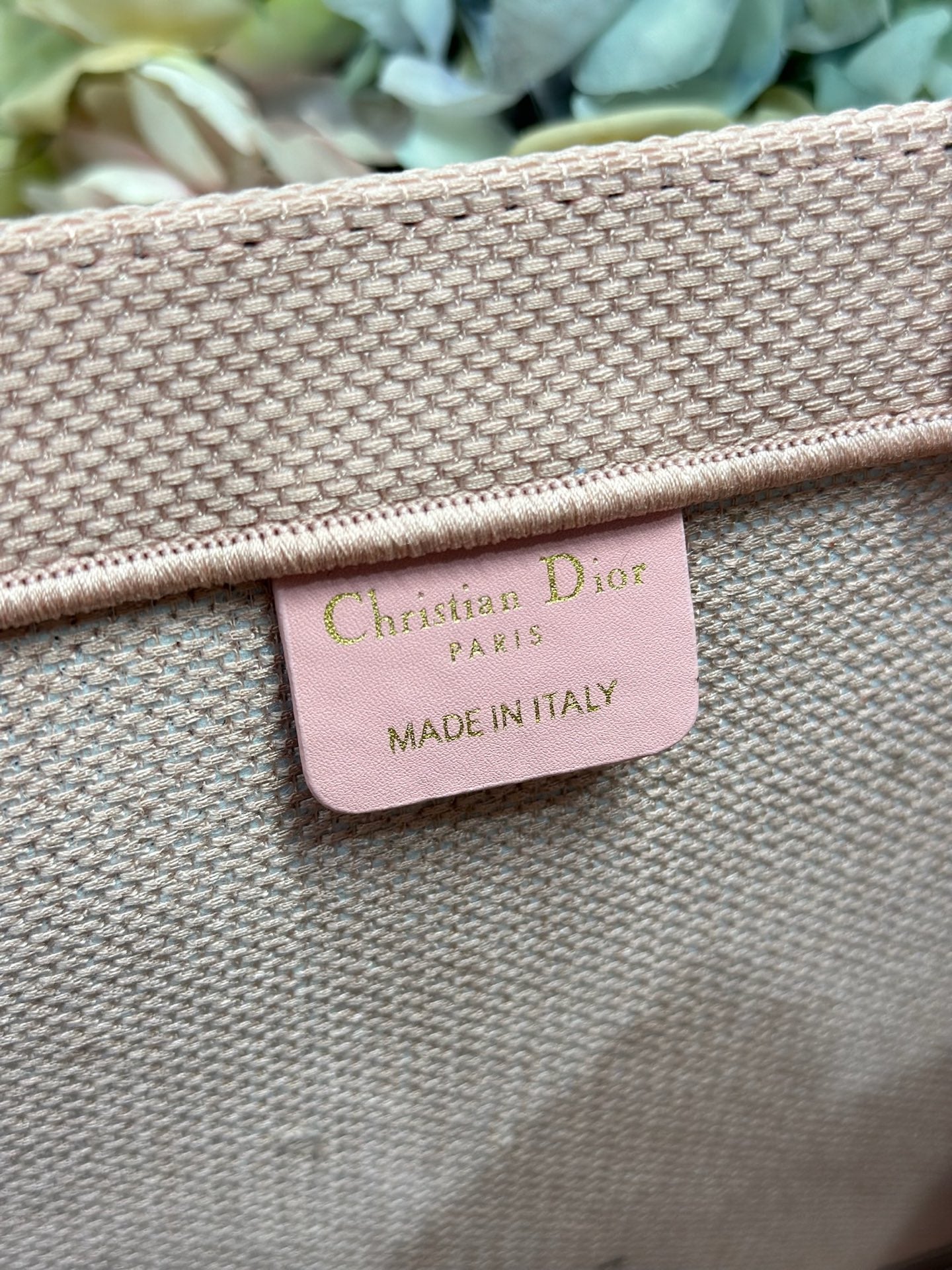 DIOR 26S BOOK TOTE BAG 36 IN PINK EMBROIDERED LETTERING FABRIC