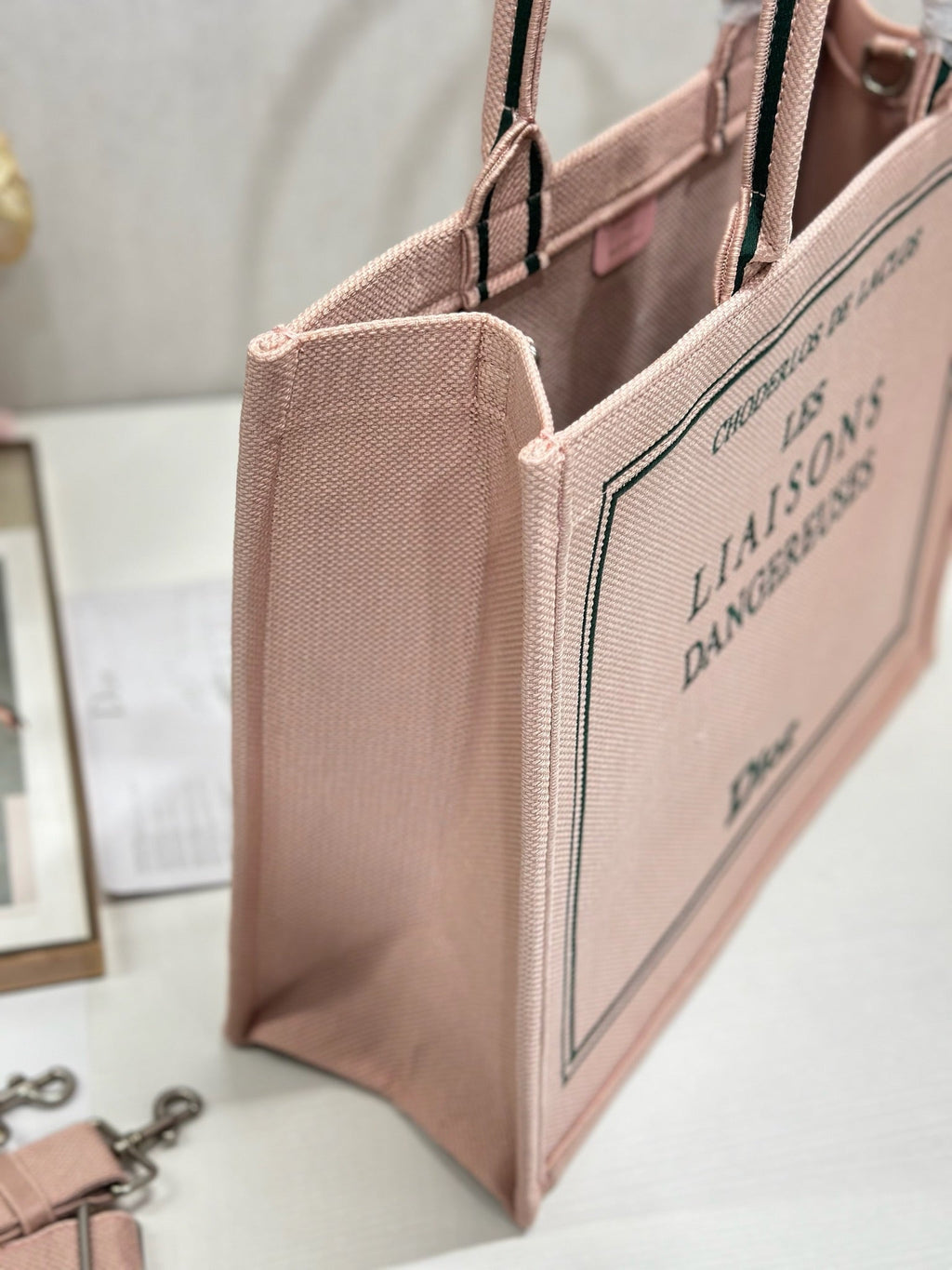 DIOR 26S BOOK TOTE BAG 42 IN PINK EMBROIDERED LETTERING FABRIC