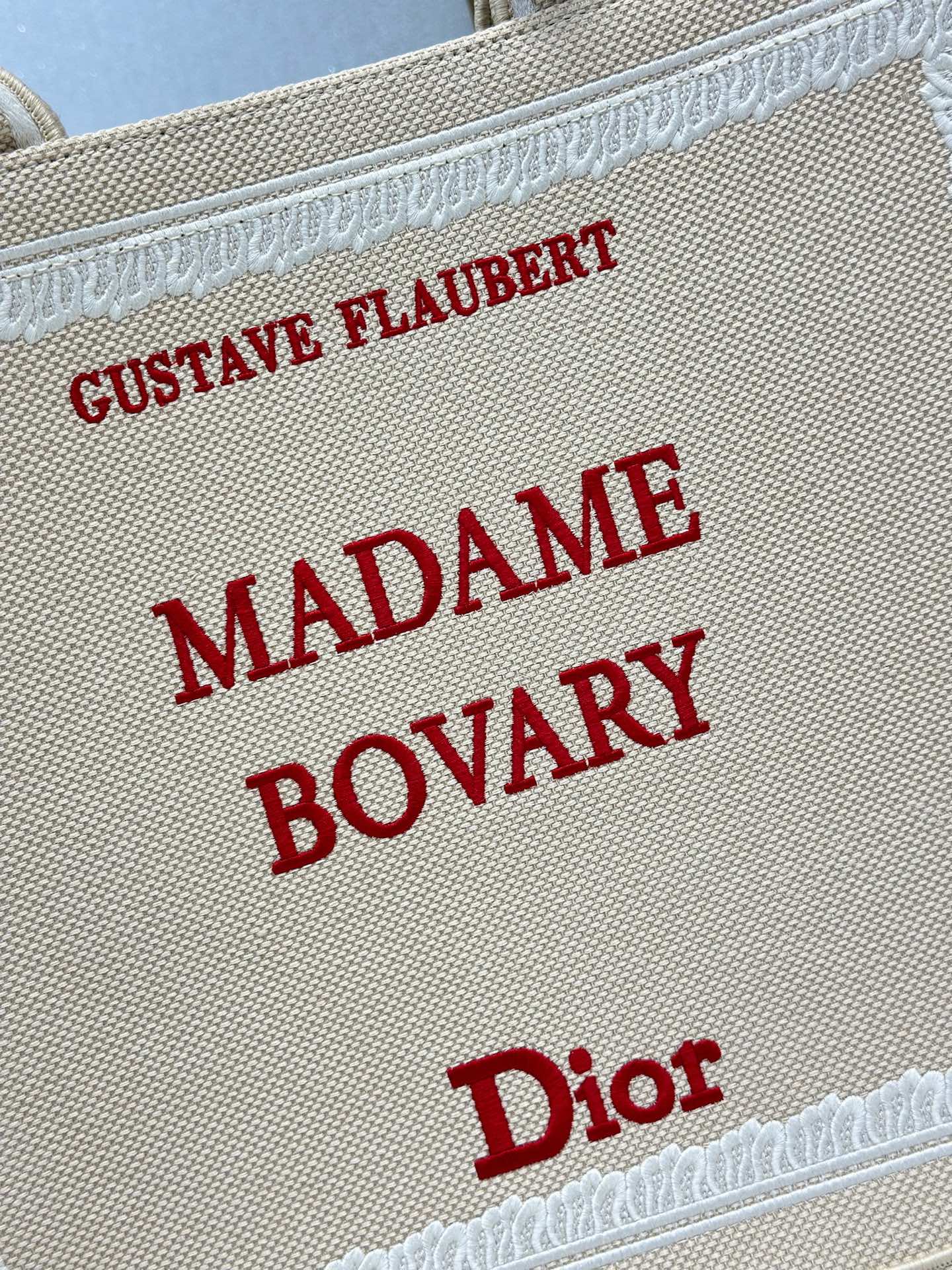 DIOR 26S BOOK TOTE BAG 42 IN BEIGE EMBROIDERED LETTERING FABRIC